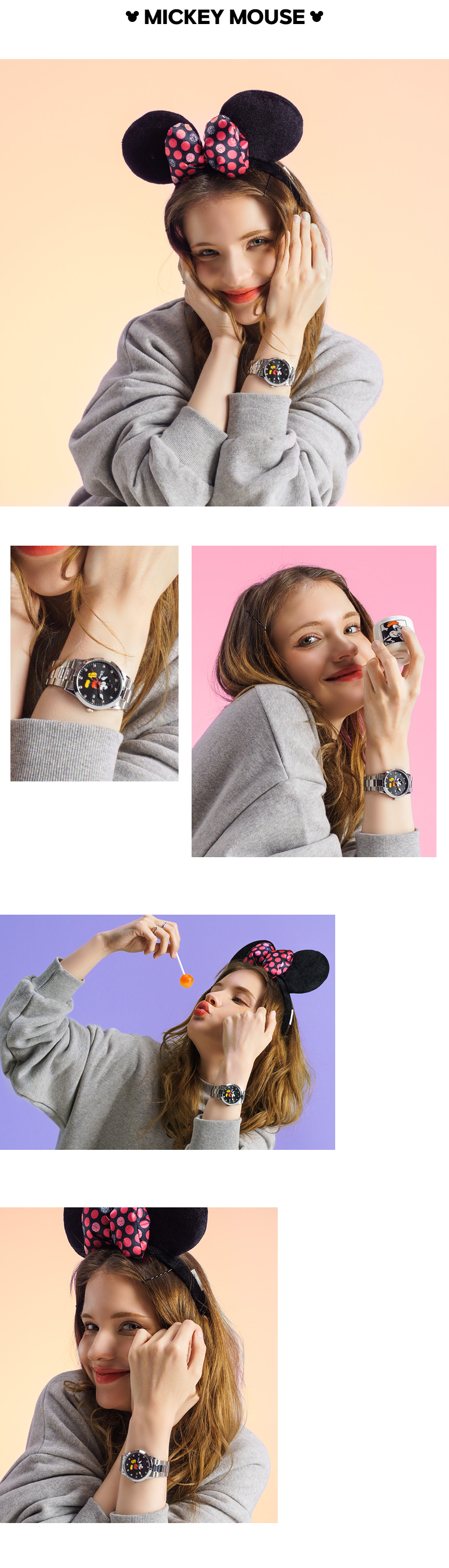 디즈니 비비드 메탈 큰 사이즈 큐빅 남녀공용 커플 손목시계 D11636DWB